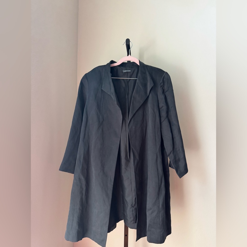 Eileen Fisher Black light coat / blazer linen silk blend